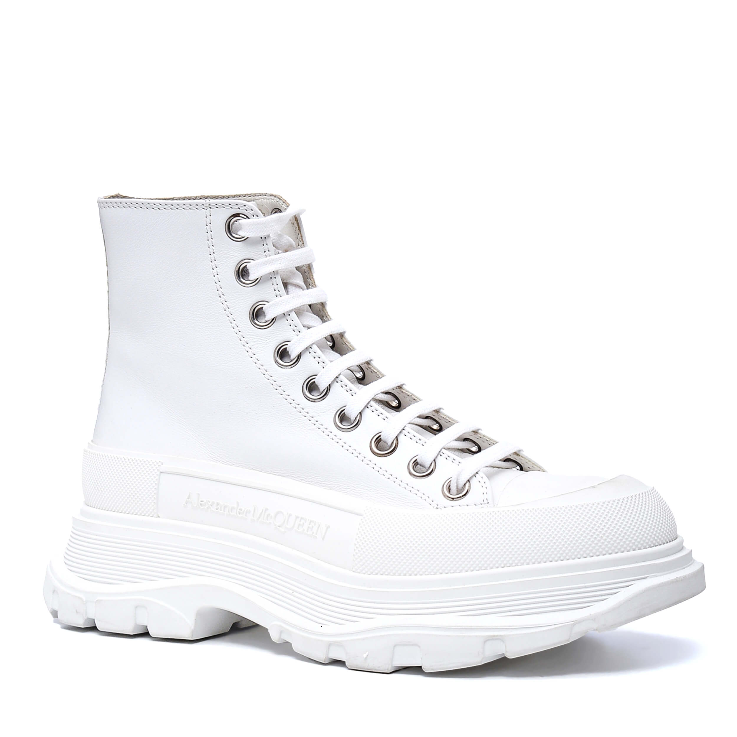 Alexander Mcqueen - White Leather Tread Slick High Top Sneakers / 38